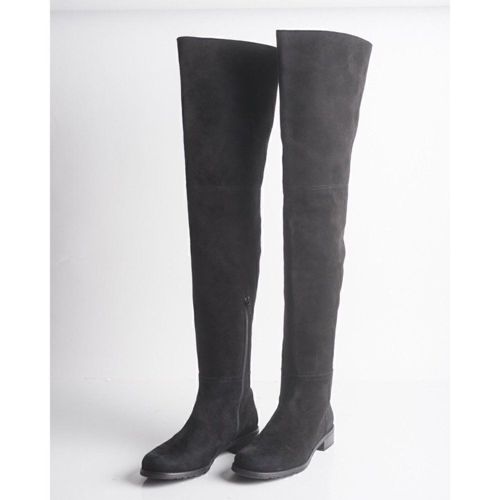 Stuart Weitzman Womens Black Suede Thigh High Boots Flats Pull On Sz US 6